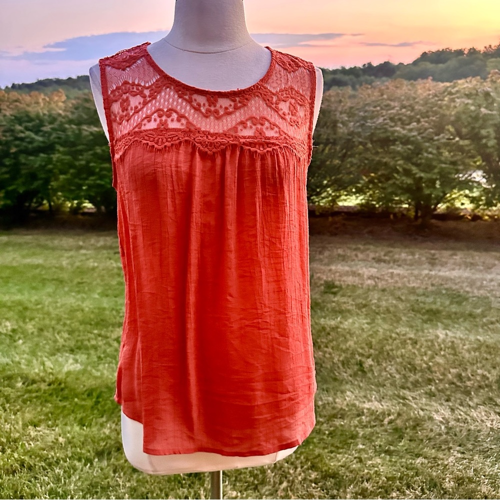 Anthropologie E & M Orange Lace Tank Top
